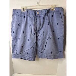 Polo Ralph Lauren Mens Light Blue All Over Embroidered Pony Chino Shorts Size 38